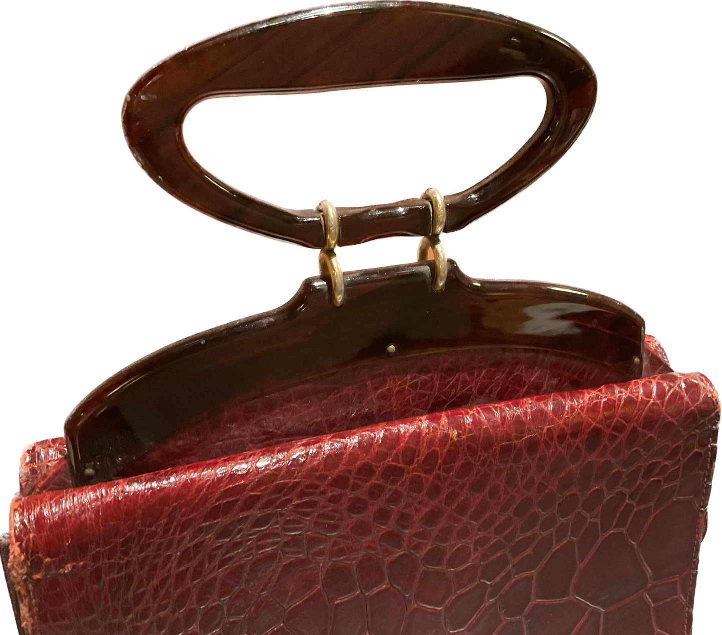 Maroon Croc Leather Small Handbag with Acrylic Handle by Hudson