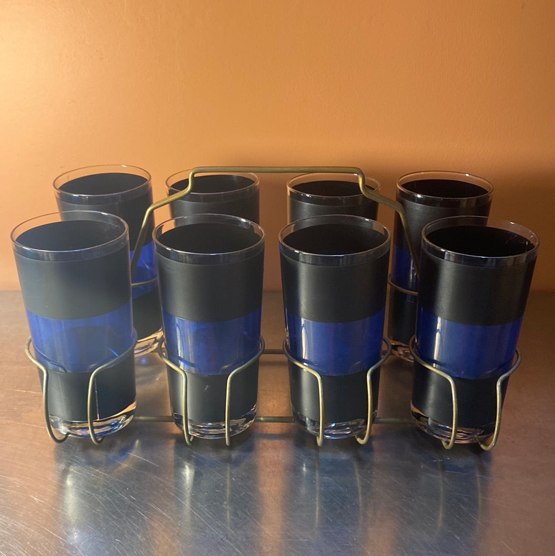 Georges Briard  Black & Blue Glasses with Caddy