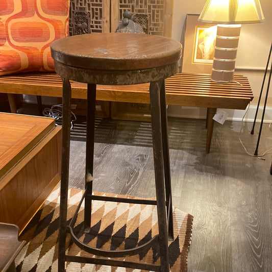 Industrial Stool with Wooden Seat