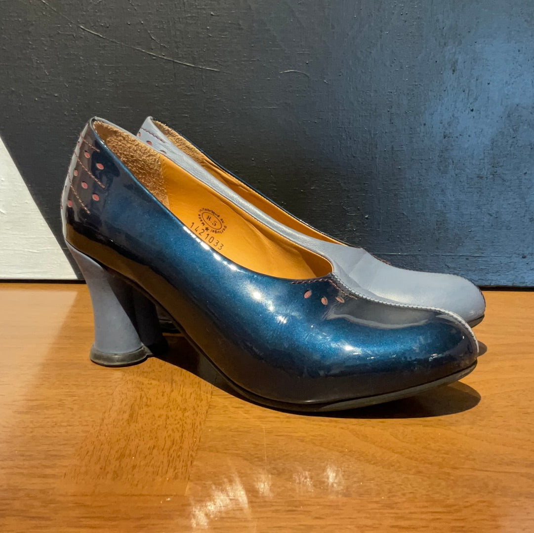 Vintage Two Tone Blue Leather Heels