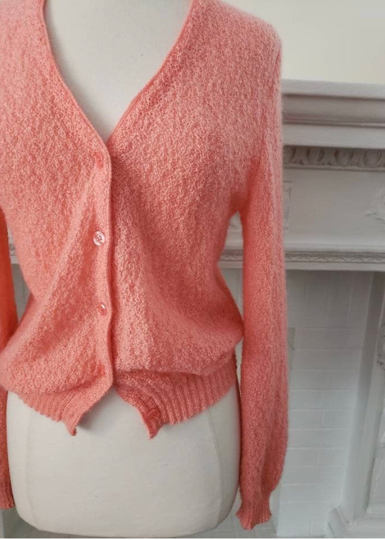 60s Pink Cardigan-Acrylic Knit